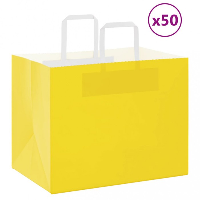 vidaXL Pungi de h&acirc;rtie 50 buc cu m&acirc;nere galbene 32x22x24 cm 4102001