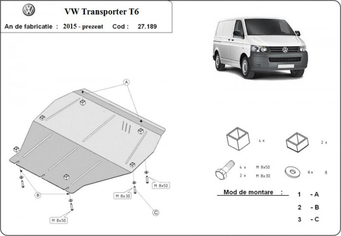 Scut motor metalic VW Transporter T6 2015-prezent