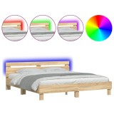 Cadru de pat cu tablie si LED, stejar sonoma, 160x200 cm