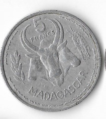 Moneda 5 francs 1953 - Madagascar foto