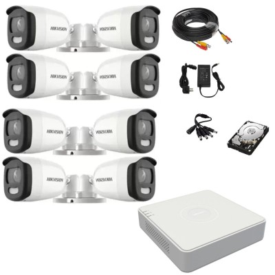 Sistem supraveghere 8 camere ColorVU 5MP Hikvision, 2.8mm, lumina alba 20m, DVR 8 canale, accesorii montaj, hard disk SafetyGuard Surveillance foto