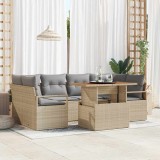 vidaXL Set de canapea de grădină vitaXL cu 7 piese, cu perne, bej, din ratan sintetico, acacia.