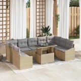 Cumpara ieftin Set de canapea de grădină cu 10 piese și perne bej din rattan sintetic