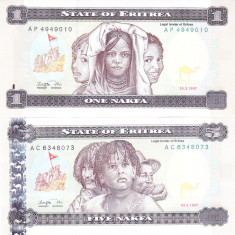 Bancnota Eritrea 1 si 5 Nafka 1997 - P1-2 UNC ( set x2 )