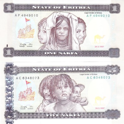 Bancnota Eritrea 1 si 5 Nafka 1997 - P1-2 UNC ( set x2 ) foto