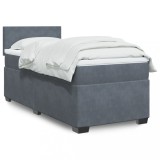 Gossi pat box spring cu saltea, gri inchis, 90x190 cm, catifea