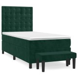 Cumpara ieftin Pat box spring cu saltea, verde inchis, 80x200 cm, catifea