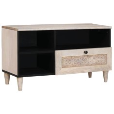 vidaXL Cabinet TV cu sertar Alb 80 x 33 x 46 cm Lemn masiv de mango 4018133