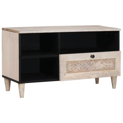 vidaXL Cabinet TV cu sertar Alb 80 x 33 x 46 cm Lemn masiv de mango 4018133 foto