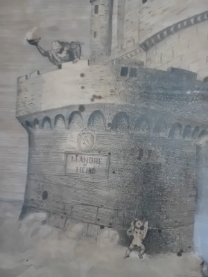 Tablou vintage romanesc lucrat in penita foto