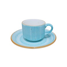 Ceasca si farfurie, Bonna, bleu, portelan, 80 ml, model Aqua foto