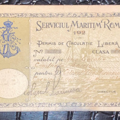 SERVICIUL MARITIM ROMAN, PERMIS DE CIRCULATIE REGALIST (anii '20) PERFECTA STARE