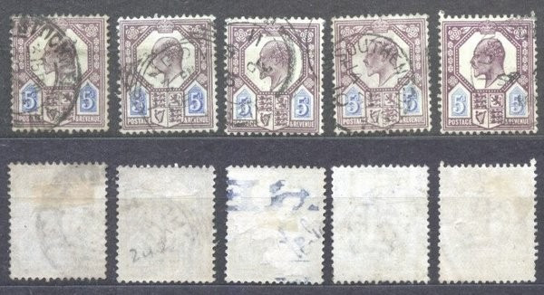 Great Britain 1902 Small lot 5 x King Edward VII 5P Mi.110A used AM.275