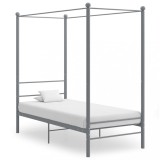 VidaXL Cadru de pat cu baldachin, gri, 90x200 cm, metal