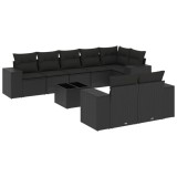 Cumpara ieftin Set mobilier de gradina cu perne, 9 piese, negru, poliratan
