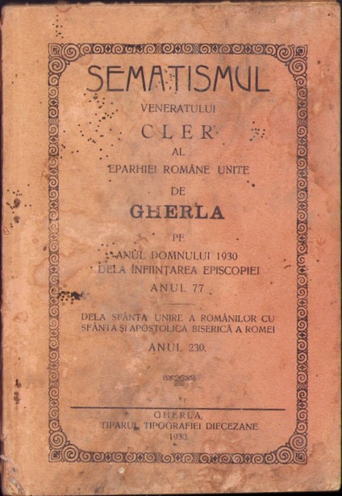 924SPN Şematismul veneratului cler al Eparhiei Rom&acirc;ne Unite de Gherla 1930