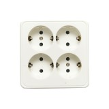 Priza Schuko cu 4 intrari, &icirc;mpamantare si protectie copii, 16A 250V, alba