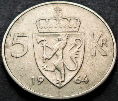 Moneda 5 COROANE / KRONER - NORVEGIA, anul 1964 *cod 3654 foto