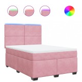 Cumpara ieftin Pat box spring cu saltea, roz, 140x190 cm, catifea