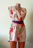 Rochie scurta- stil Salopetă Made in ITaly S / Rochie Pantalon de Vară Flori Hibiscus trandafir japonez, 36