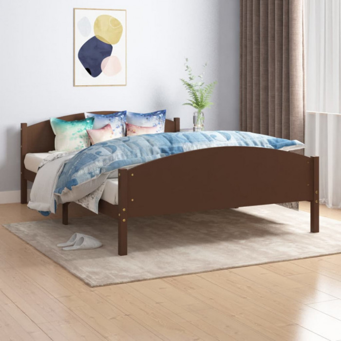 vidaXL Cadru de pat, maro &icirc;nchis, 140x200 cm, lemn masiv de pin