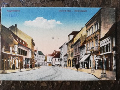 Carte postala Sibiu, 1918, Strada centrala, necirculata, color, stare buna foto