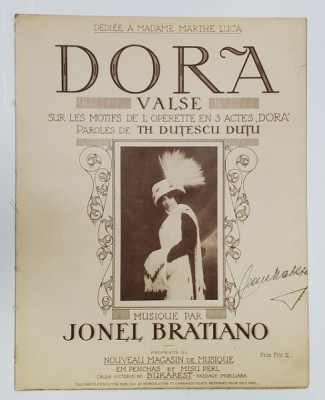 DORA , VALSE par JONEL BRATIANO , paroles des TH. DUTESCU DUTU , INCEPUTUL SEC. XX , PARTITURA foto
