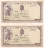 ROMANIA 2 buc. X 500 lei 20 aprilie 1942 serii consecutive XF+/AUNC+!!!