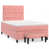 Cumpara ieftin Pat box spring cu saltea, roz, 120x200 cm, catifea