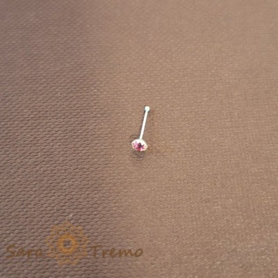 Piercing pentru nas din argint cu cristal zirconia roz - realizat in Thailanda foto