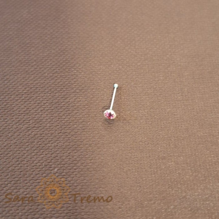 Piercing pentru nas din argint cu cristal zirconia roz - realizat in Thailanda