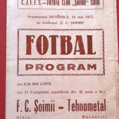 Program meci fotbal FC "SOIMII" SIBIU - "TEHNOMETAL"Bucuresti(22.05.1977)