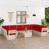 VidaXL Set mobilier grădină paleți, 10 piese, cu perne, lemn de molid