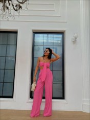 Set pantaloni dublu bustier-Roz foto