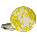 Set 4 farfurii intinse, 26 cm, Hawaii, Crem deschis cu frunze verzi-galbui