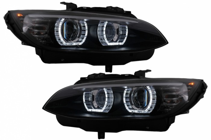 Faruri Xenon Angel Eyes BMW Seria 3 E92 E93 (2005-2008) 3D U-TYPE Negru Performance AutoTuning