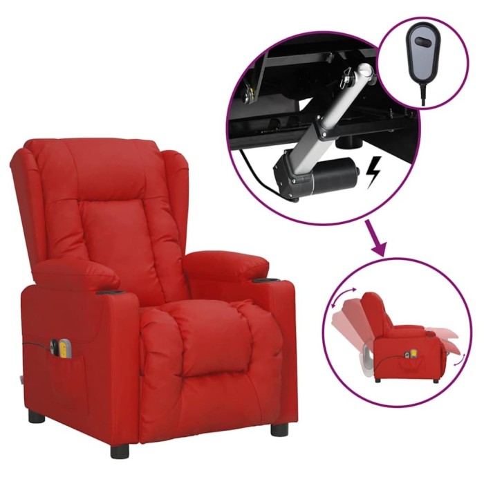 vidaXL Fotoliu de masaj electric, roșu vin, piele ecologică