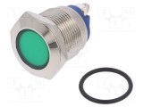 Lampă LED plată verde 12VDC 12VAC &Oslash;19mm NINIGI