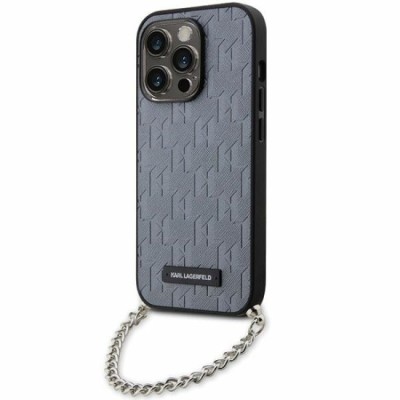 Husa pentru iPhone 14 Pro Max - Karl Lagerfeld Saffiano Monogram Chain (KLHCP14XSACKLHPG) - Silver foto