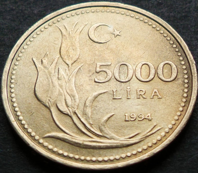 Moneda 5000 LIRE - TURCIA, anul 1994 *cod 3651 = LUCIU de BATERE = A.UNC foto