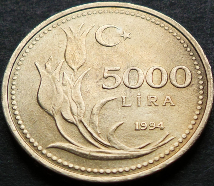 Moneda 5000 LIRE - TURCIA, anul 1994 *cod 3651 = LUCIU de BATERE = A.UNC