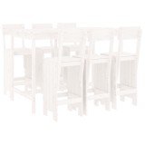 Set bar de gradina, 7 piese, alb, lemn masiv de pin