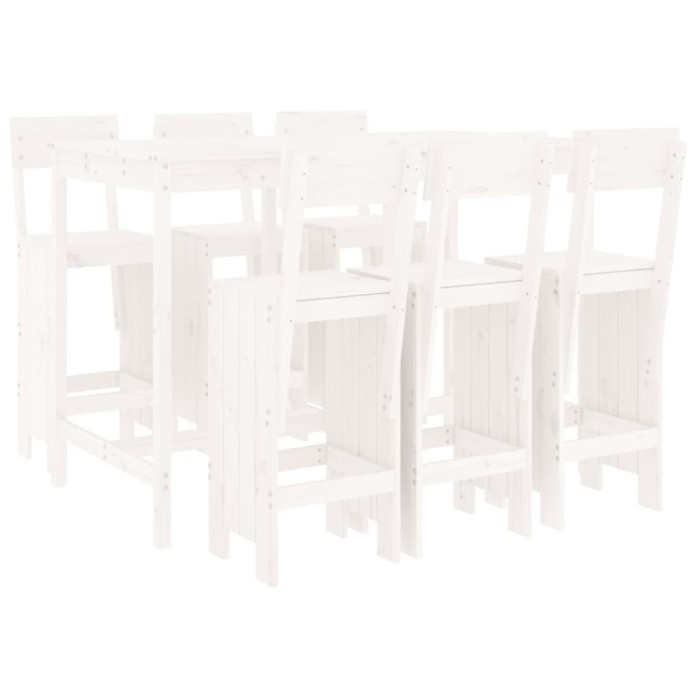Set bar de gradina, 7 piese, alb, lemn masiv de pin