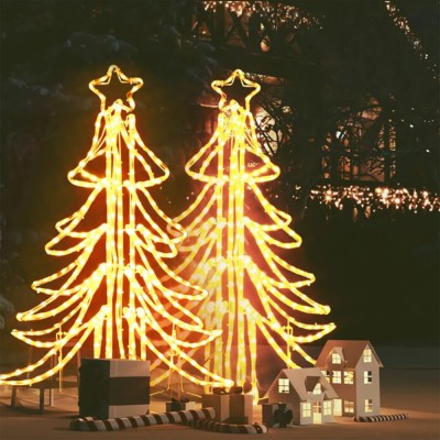 vidaXL Figurină brad de Crăciun pliabil LED 2 buc alb cald 87x87x93 cm 3154297 foto