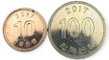 Coreea de Sud , lot 37 - 10 + 100 Won 2017, Asia, Cupru-Nichel