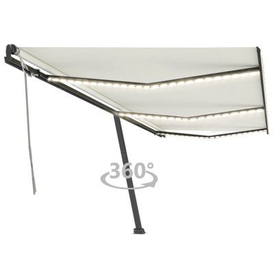 vidaXL Copertină retractabilă manual cu LED, crem, 600x350 cm foto