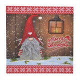 șervețele de Masă de Crăciun, Mos Craciun Gnome, 33x33cm, Set 20 Buc, 2 Straturi, Maro/Roșu, Oem