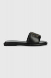 Tory Burch slapi de piele Double T Sport Slide femei, culoarea negru, 79985