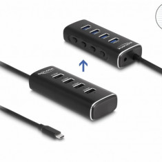 HUB USB 3.2 Gen2 type C la 4 x USB-A cu switch ON/OFF 0.6m, Delock 64233