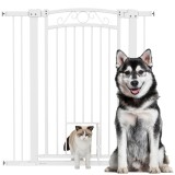 PawHut Ușă de Siguranță pentru C&acirc;ini de Interior cu 2 Extensii și Ușiță pentru Pisici, 76-104x77 cm, Alb | Aosom Romania